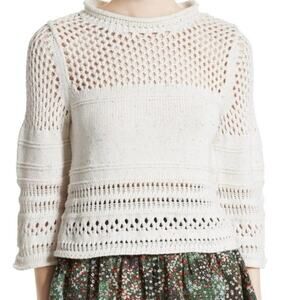 LA VIE Rebecca Taylor Crochet Sweater Oatmeal Multi Color Speckled XS
